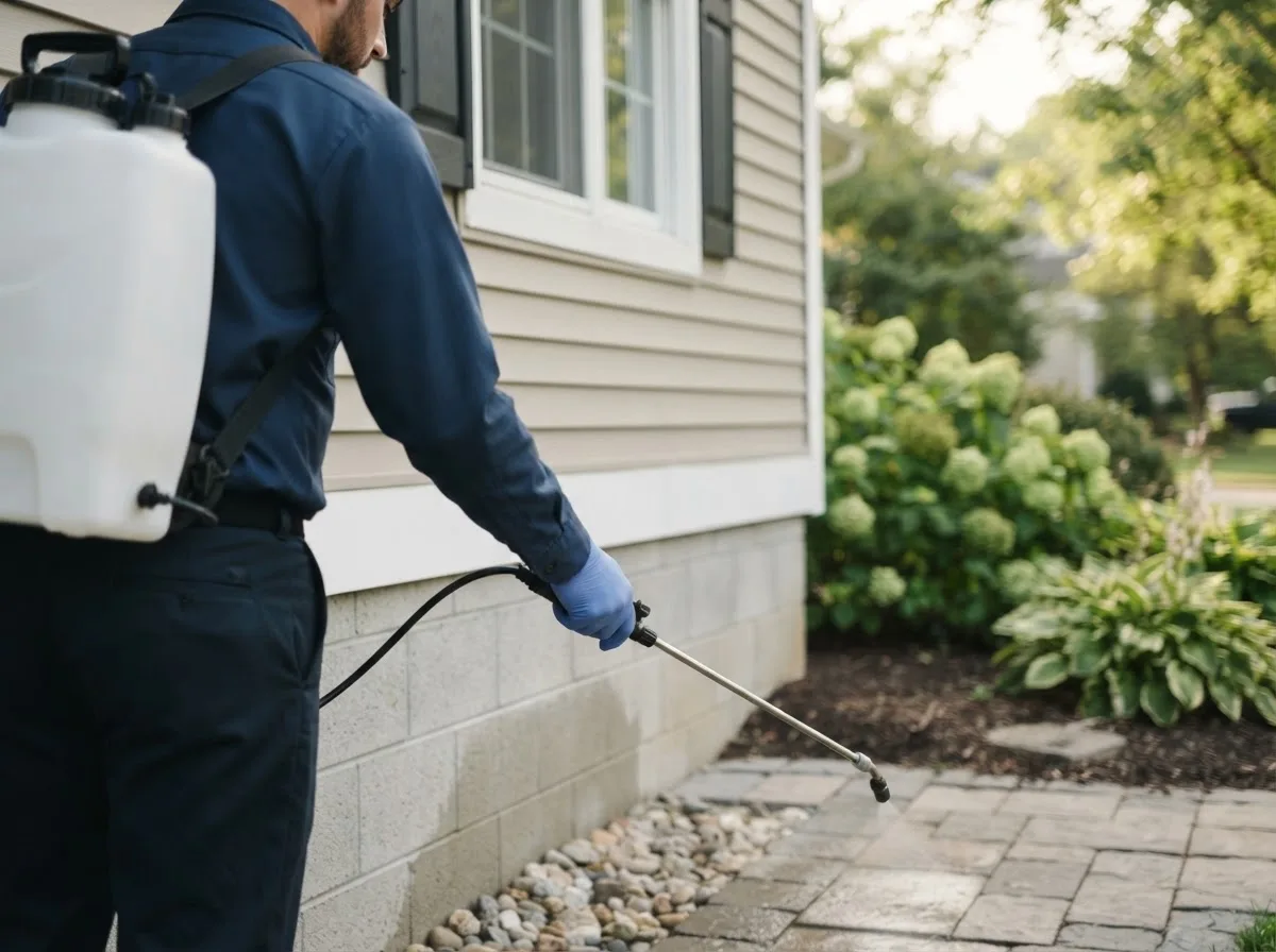 Pest control technician inspecting a home in Sterling, PA